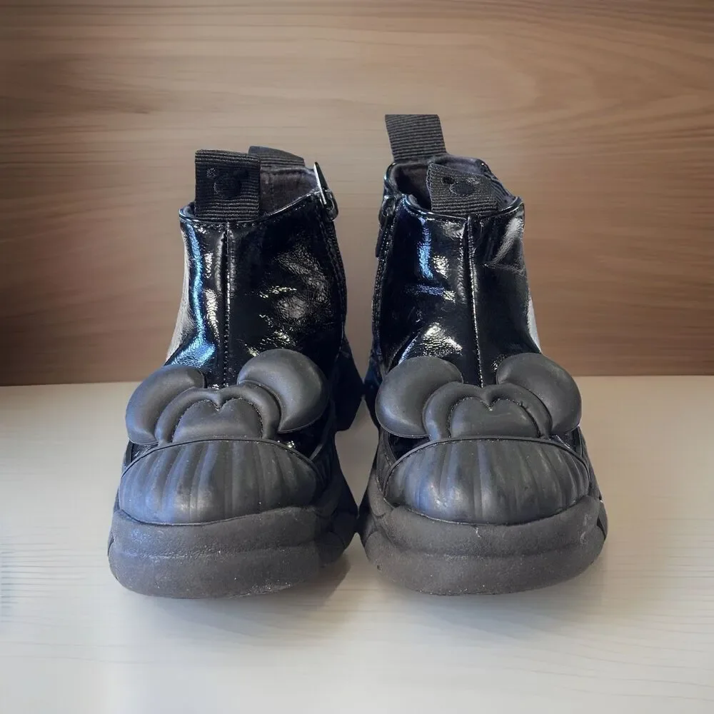 Zara Disney Baby Minnie Mouse Black Patent Chelsea  Zipper Boots Size EU 22